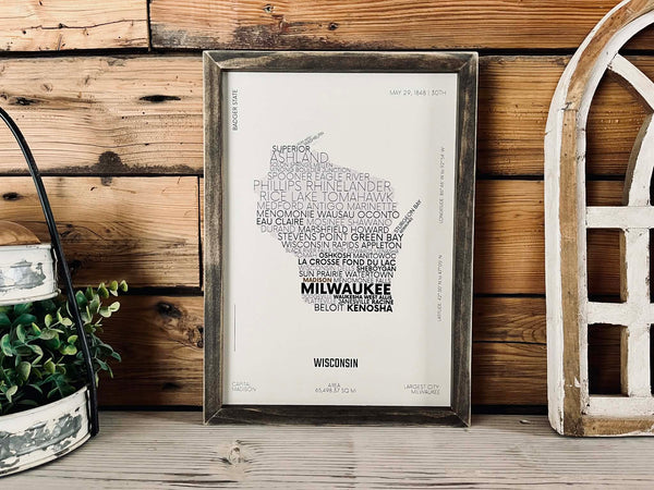 Personalized State Typography Map – Custom City Names Print, Available in All 50 States