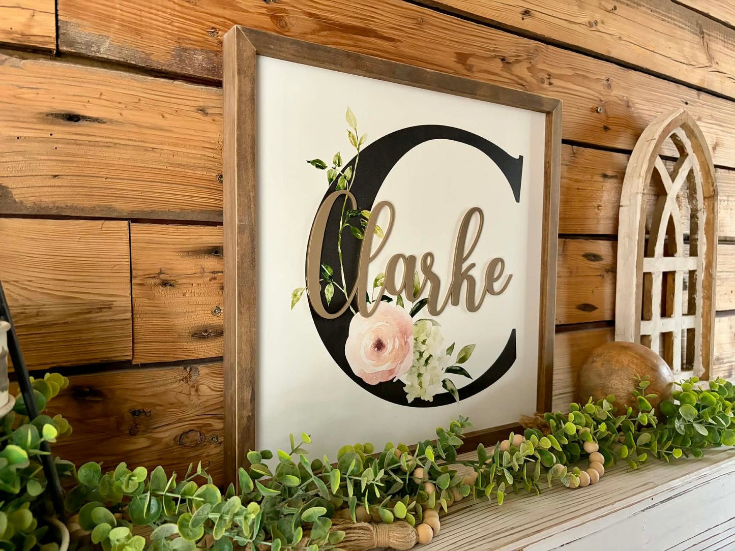Custom 3D Raised Floral Last Name Sign - Personalized Wedding Gift