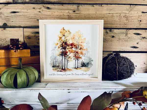Framed Autumn Tree Print with Inspirational Quote | Fall Wall Art | Watercolor Forest Decor | Seasonal Home Sign | Rustic Farmhouse Style
