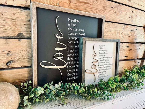 Love Is Patient Wood Sign – Framed Scripture Wall Decor