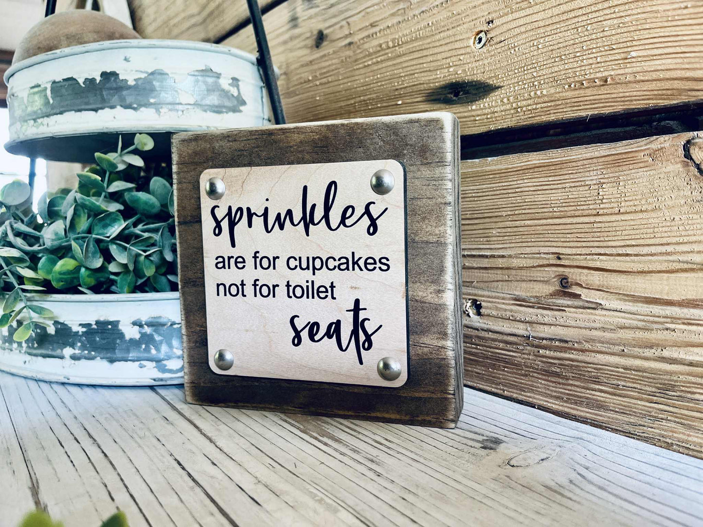 Funny Bathroom Sign for Kids | Sprinkles Are for Cupcakes Not Toilet Seats | Farmhouse Bathroom Decor | Small Wooden Bathroom Shelf Sign