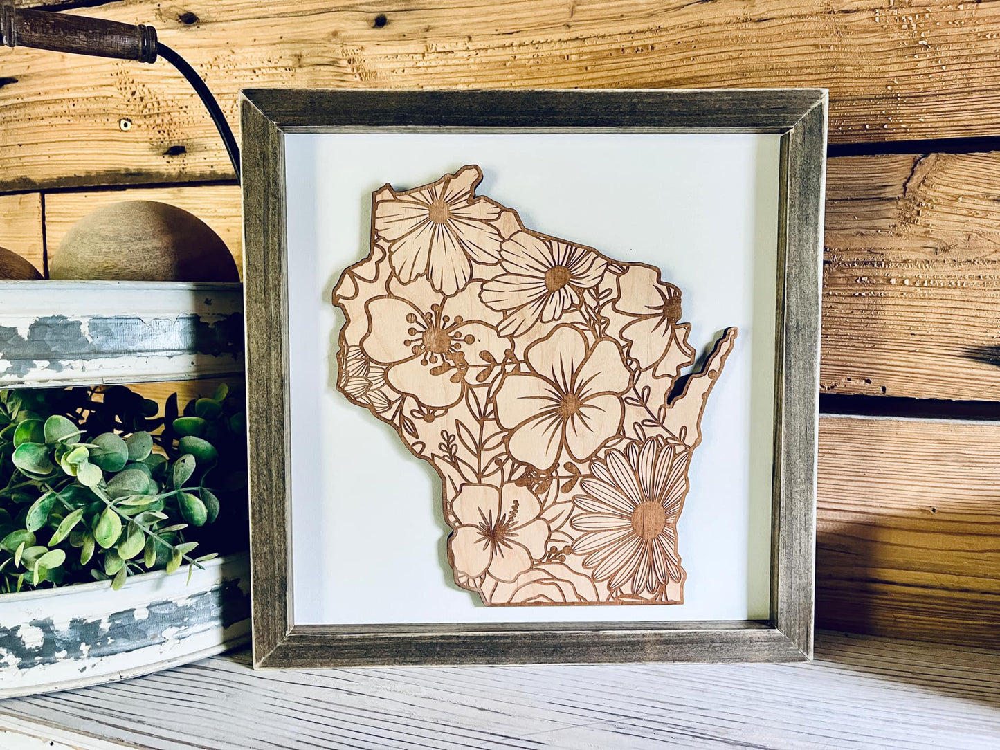 Wisconsin Floral Sign | Wisconsin Art | Wisconsin Home Decor | Wisconsin Gifts
