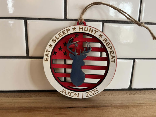 Personalized Hunting Ornament | Eat Sleep Hunt Repeat Deer Christmas Ornament