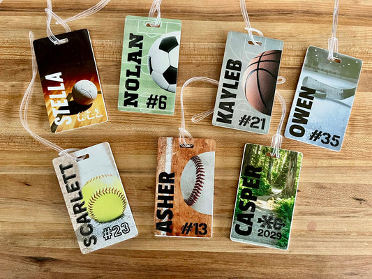 Personalized Bag Tags for Sports Bags – Add Player Name & Jersey Number