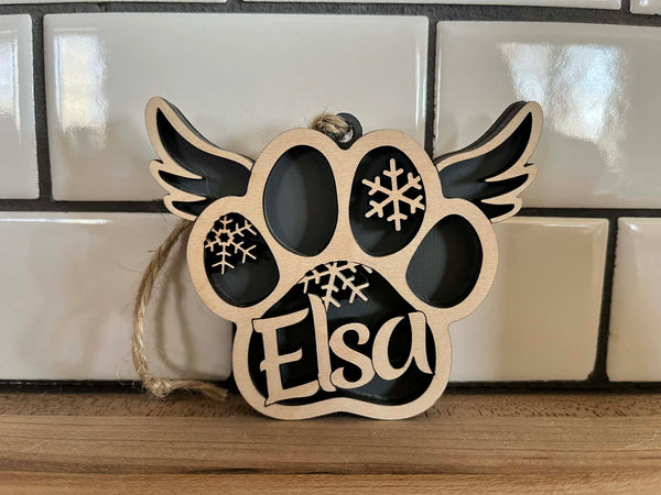 Personalized Pet Memorial Ornament | Angel Wing Paw Print Christmas Ornament | Custom Dog or Cat Remembrance Keepsake