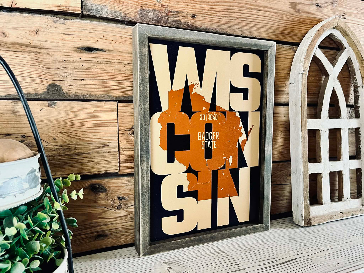 Wisconsin State Wood Sign – Badger State Style, Framed Wall Decor