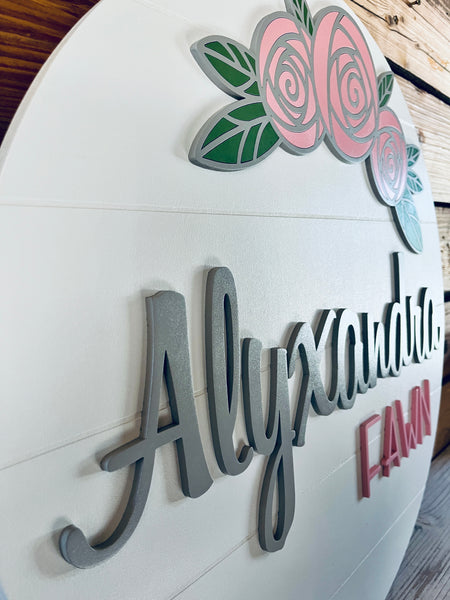 Nursery Name Sign with Flowers | Nursery Wall Art | Nursery Decor Girl