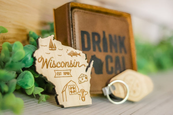 Wisconsin State Symbols Wood Magnet