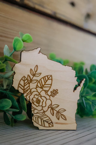 Wisconsin Floral Wood Magnet