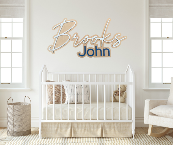 Personalized Nursery Name Sign – Layered First and Middle Name Wood Decor