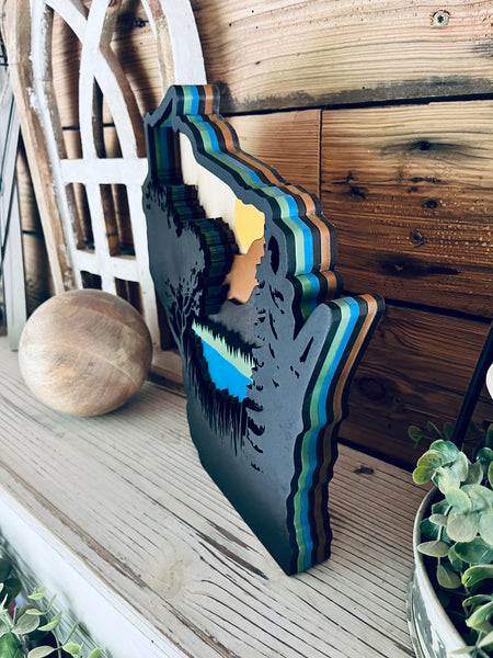 Layered Wisconsin Lake Cutout | Rustic WI Home Decor