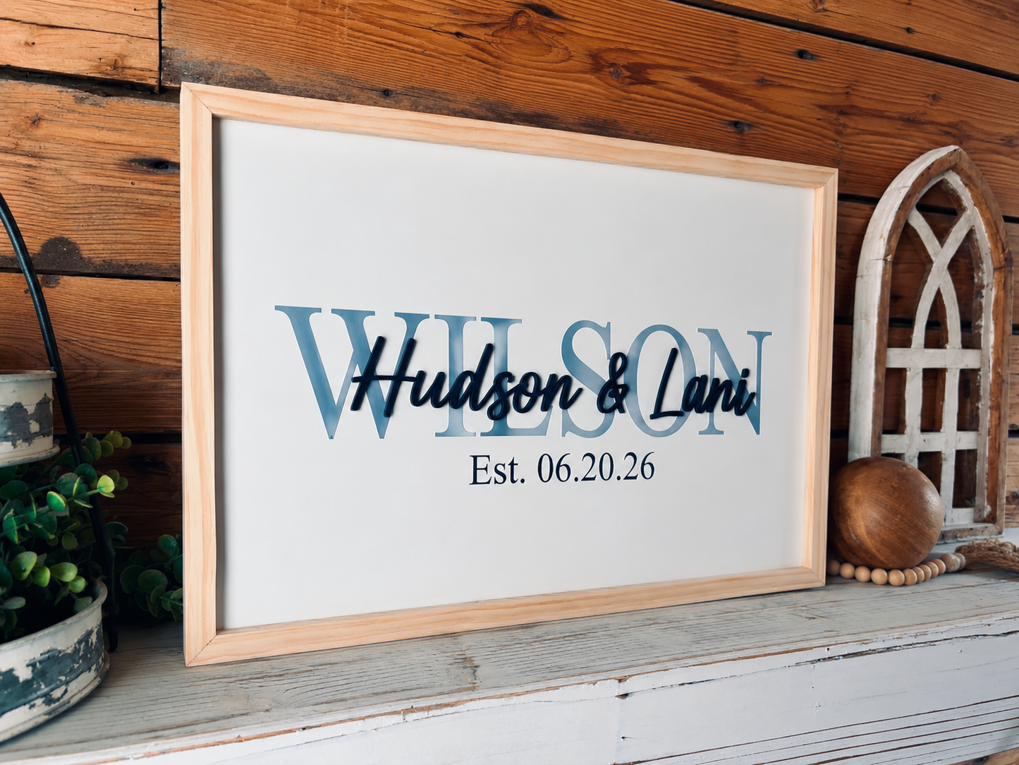 Framed 3D Wood Wedding Guestbook Sign with Name and Date