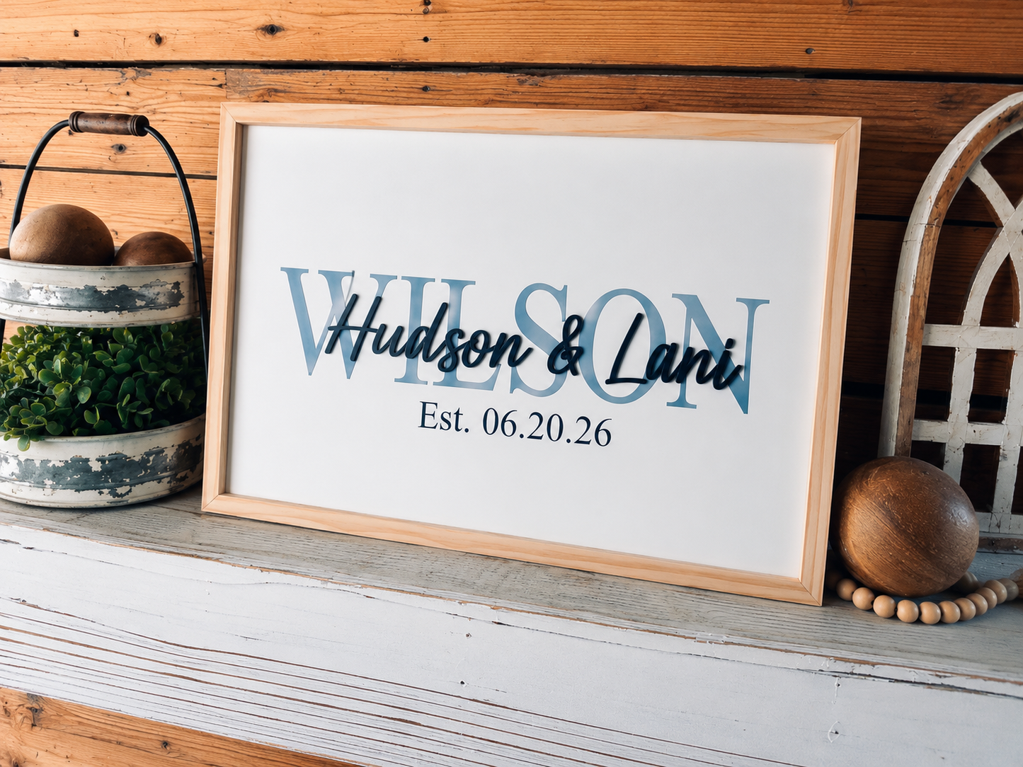 Framed 3D Wood Wedding Guestbook Sign with Name and Date
