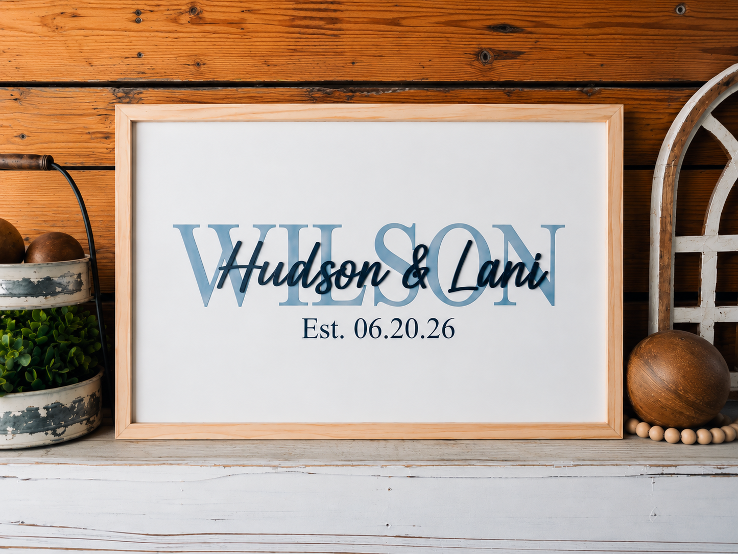 Framed 3D Wood Wedding Guestbook Sign with Name and Date