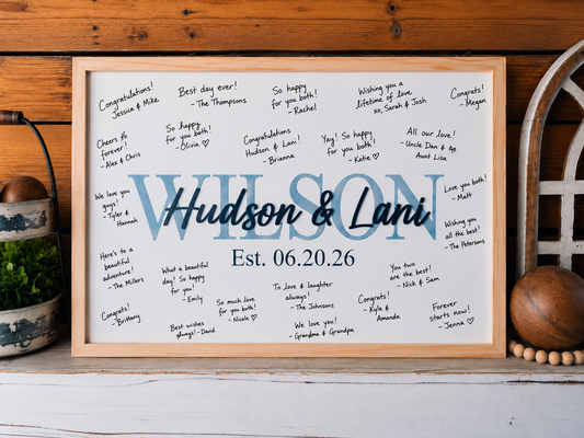 Framed 3D Wood Wedding Guestbook Sign with Name and Date