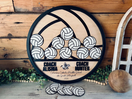 Personalized Volleyball Coach Gift – Custom Wooden Keepsake Sign with Player Signature Tokens