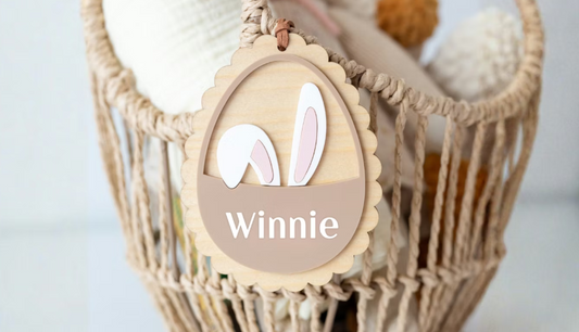 Personalized Wood Easter Basket Name Tags | Custom Rattan Bunny & Chick Tags | 2026 Easter Decor