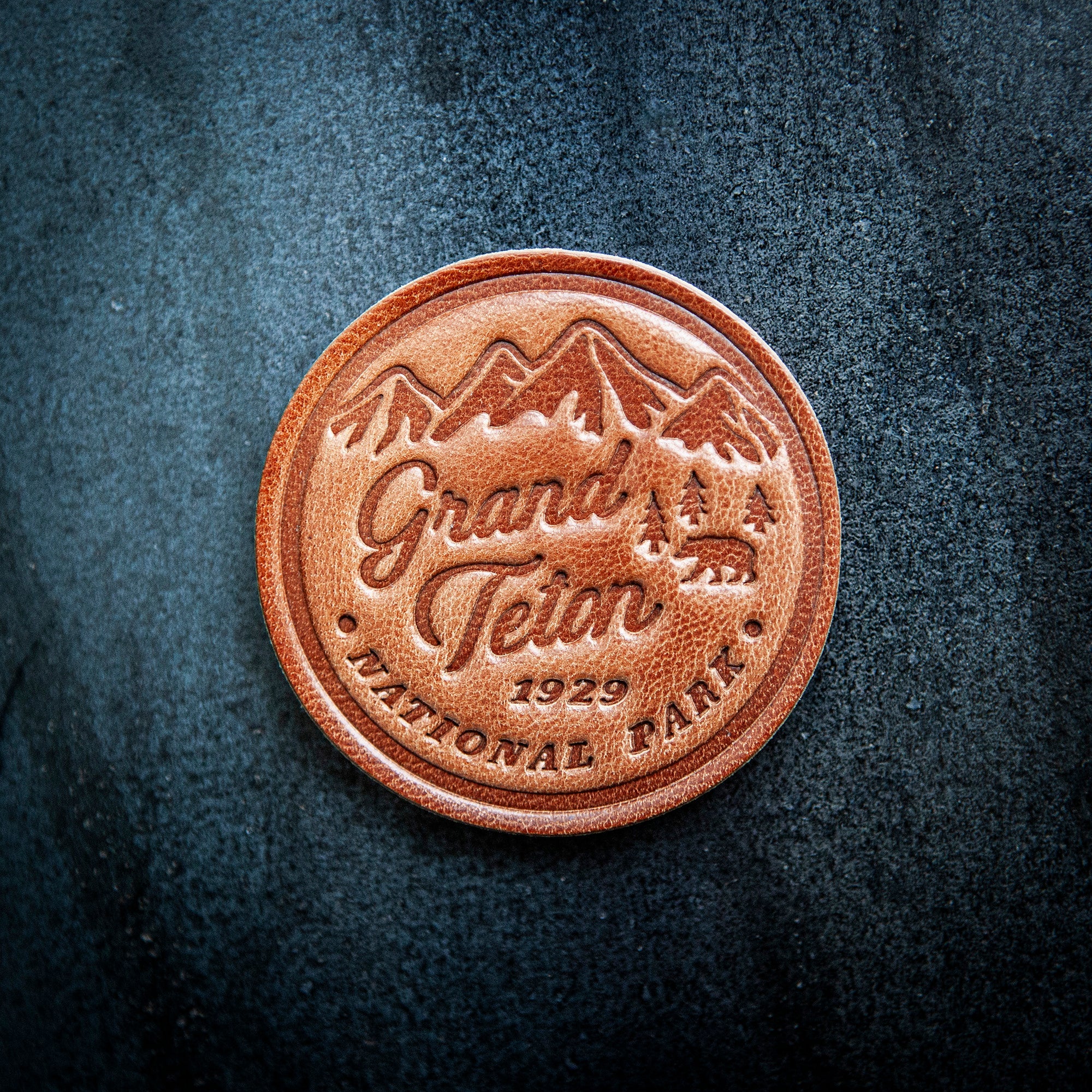 Grand Teton National Park Leather Magnet Circle Style
