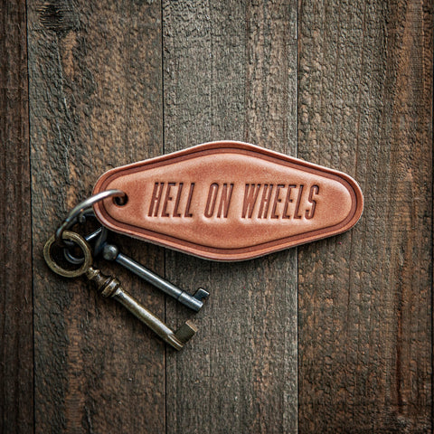 Hell On Wheels Leather Keychain Motel Style