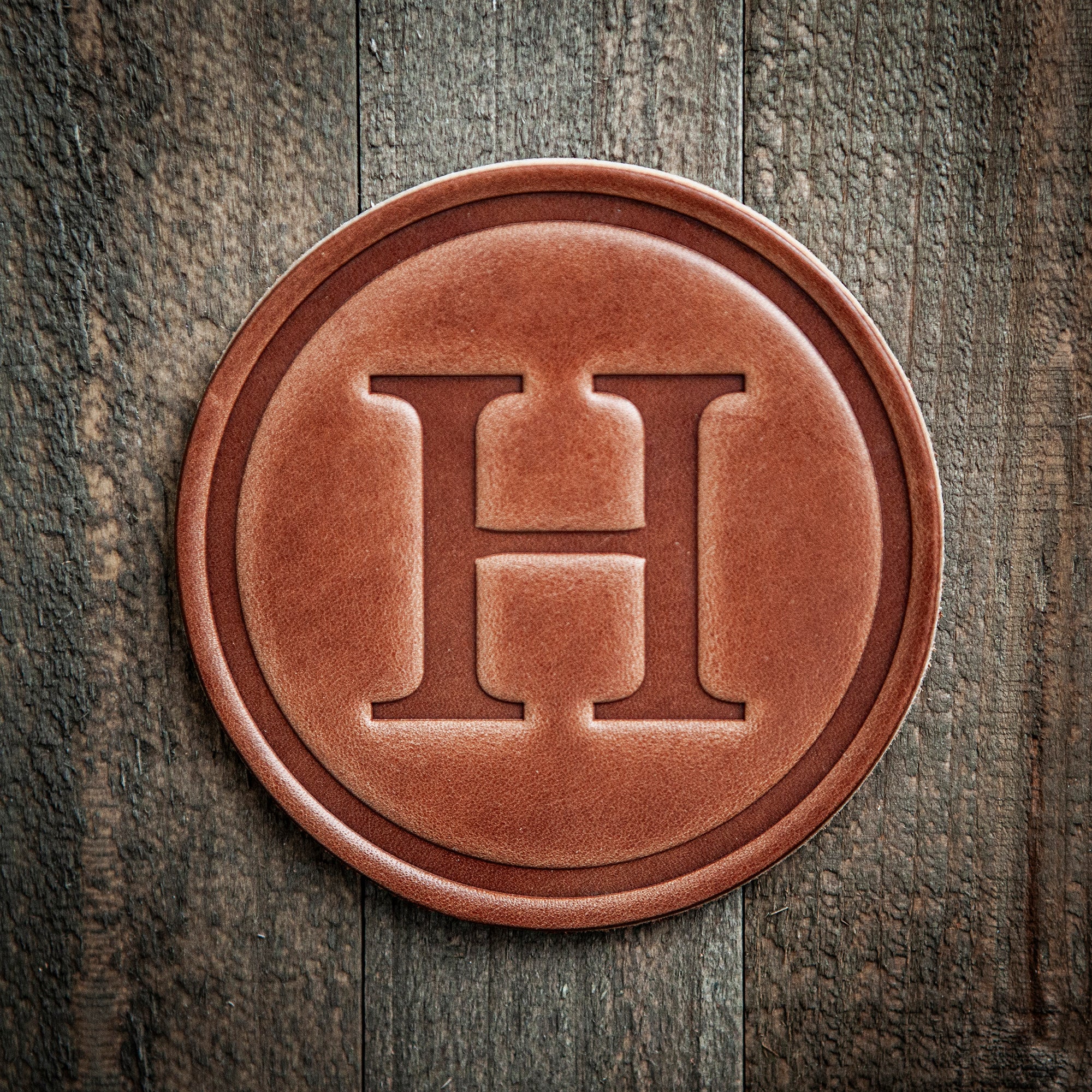 H Monogram Letter Leather Coaster