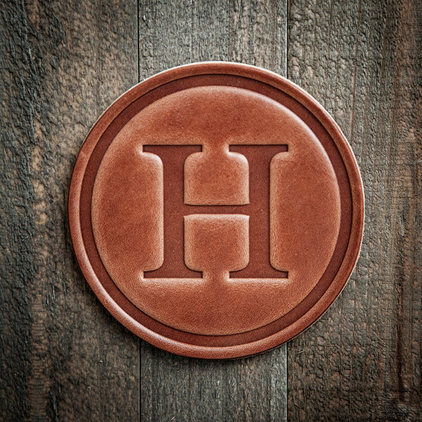 H Monogram Letter Leather Coaster