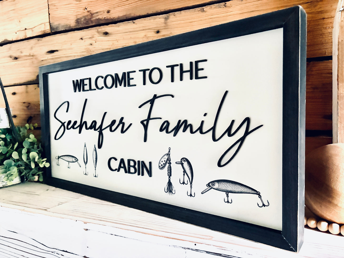 Personalized Fishing Cabin Sign | Custom Family Lake House Decor