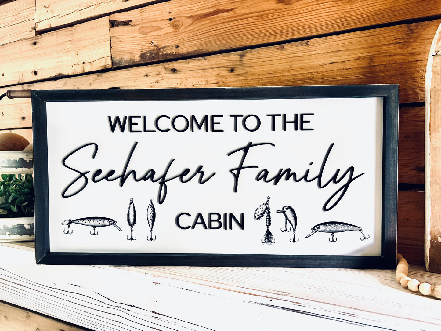 Personalized Fishing Cabin Sign | Custom Family Lake House Decor