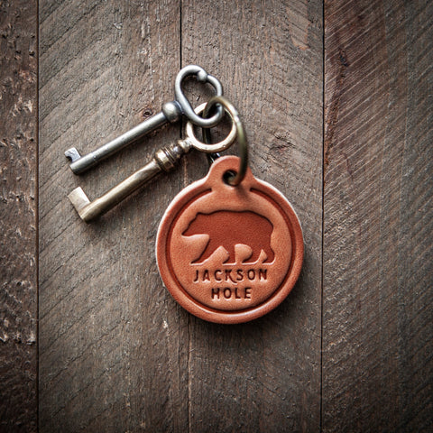 Jackson Hole Bear Leather Keychain Circle Style