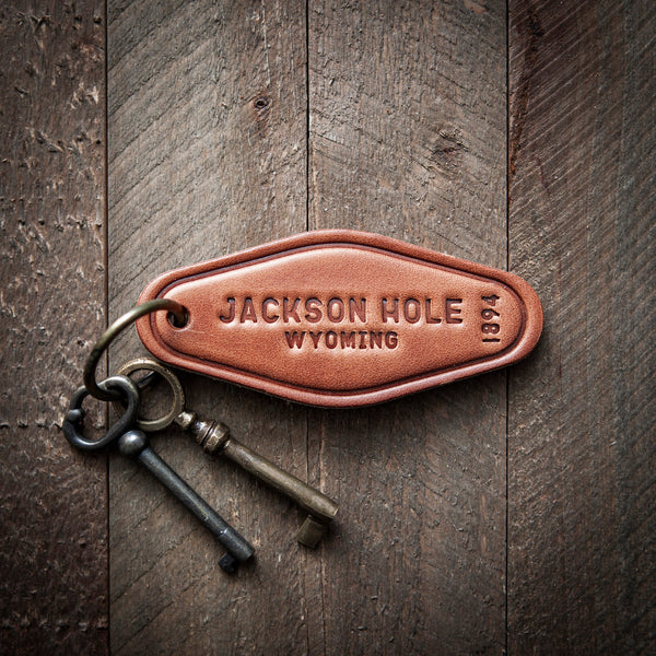 Jackson Hole Wyoming Leather Keychain Motel Style
