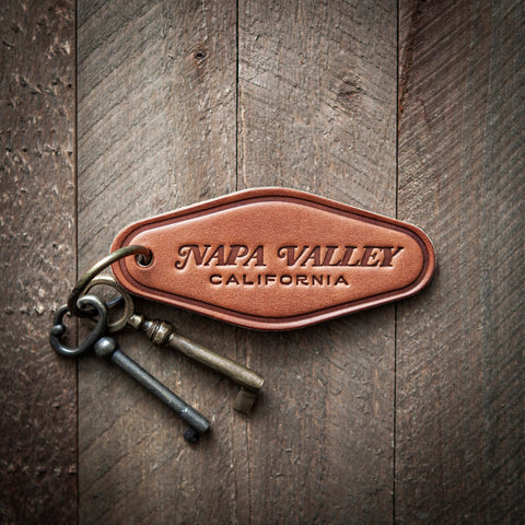Napa Valley California Leather Keychain Motel Style