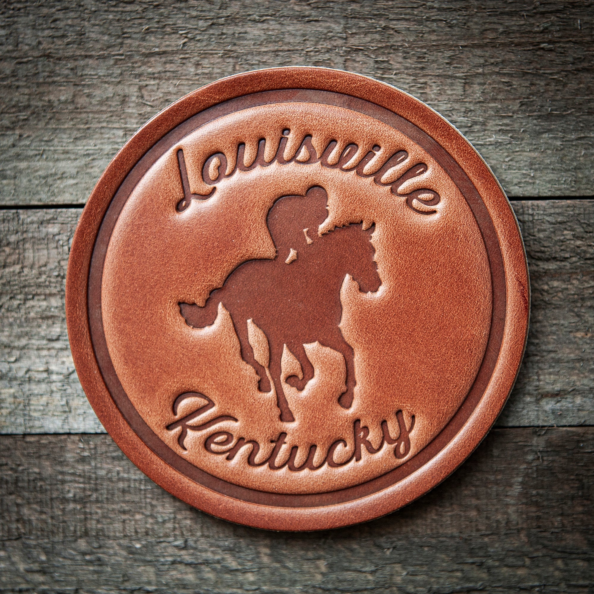 Louisville Kentucky Racehorse Leather Coaster