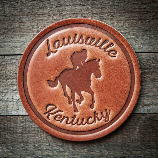 Louisville Kentucky Racehorse Leather Coaster