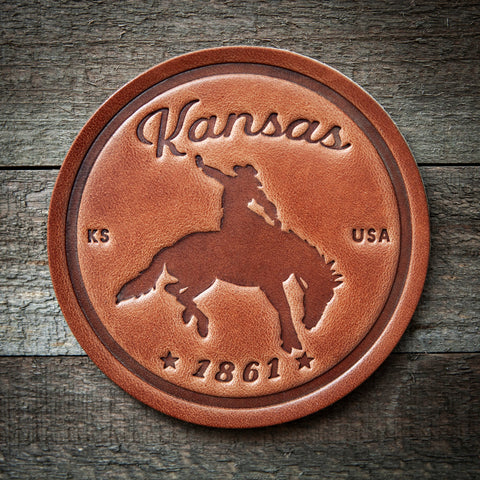 Kansas Bronco Leather Coaster