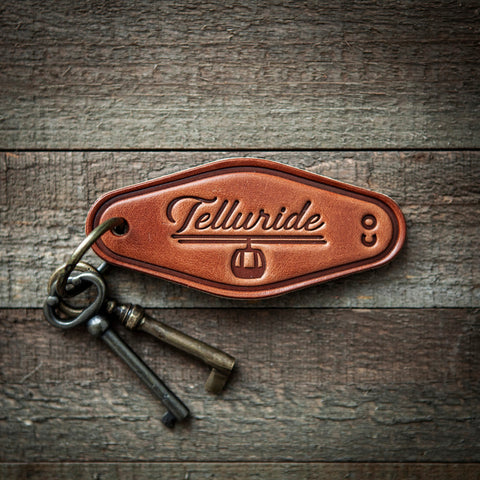 Telluride Colorado Leather Keychain Motel Style