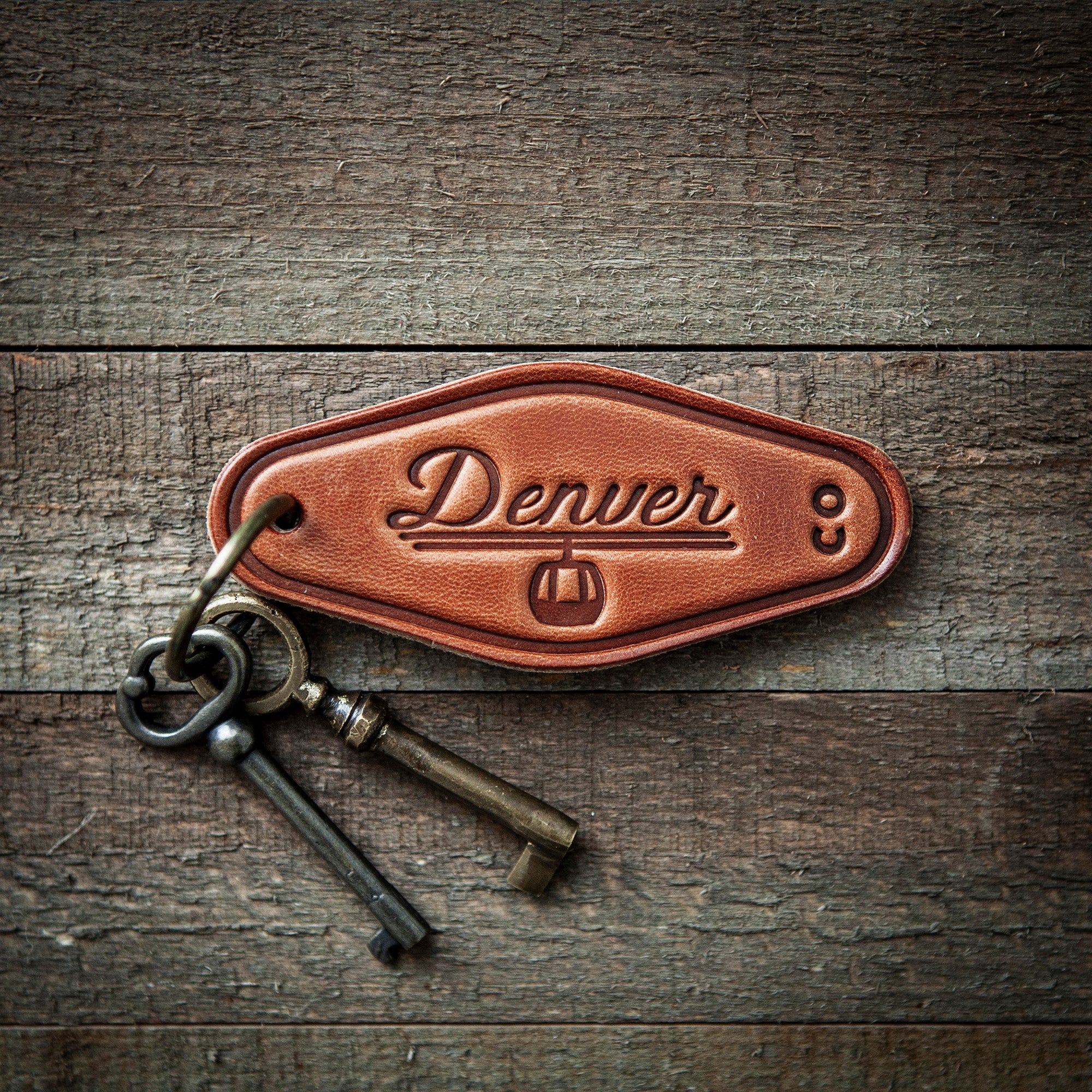 Denver Colorado Leather Keychain Motel Style