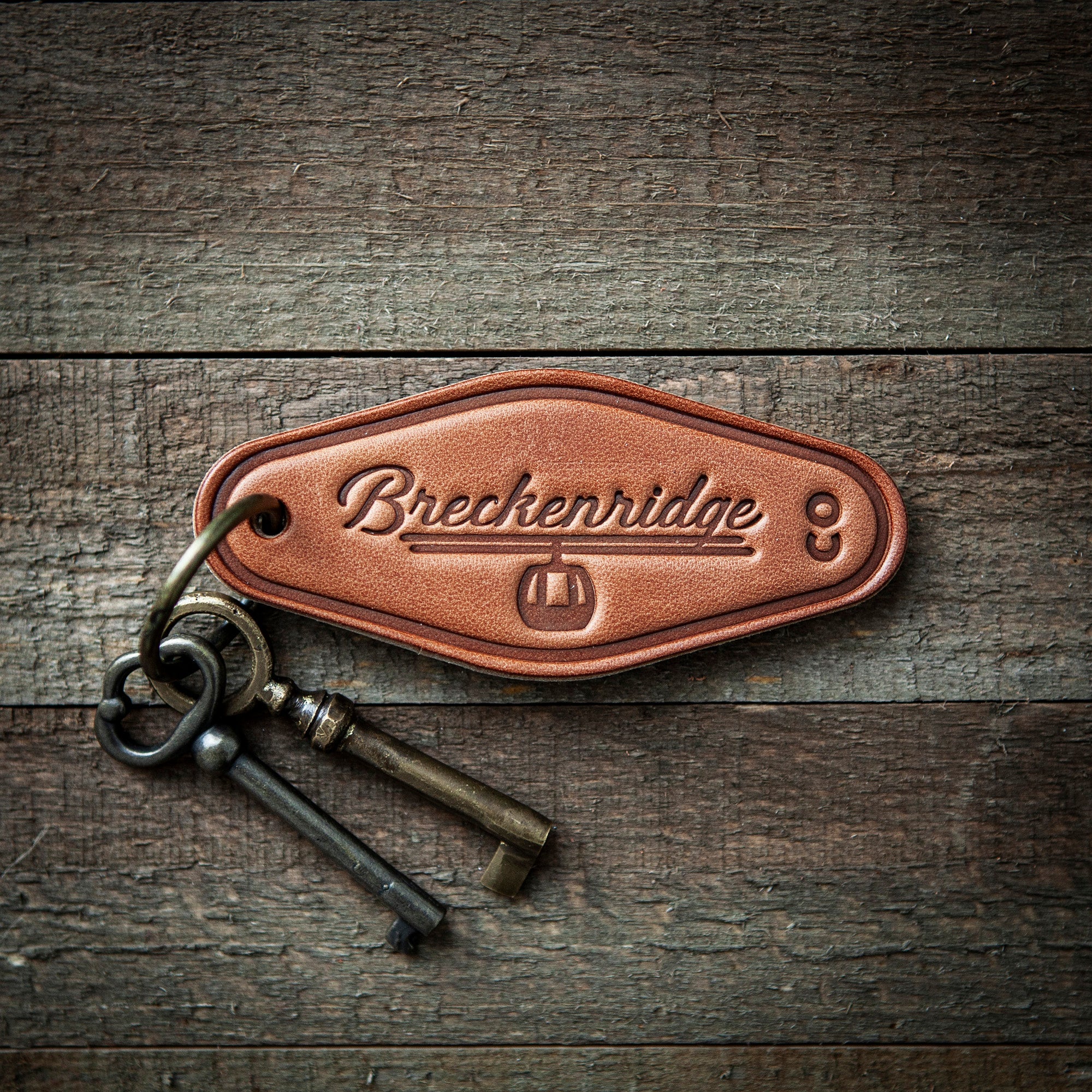 Breckenridge Colorado Leather Keychain Motel Style