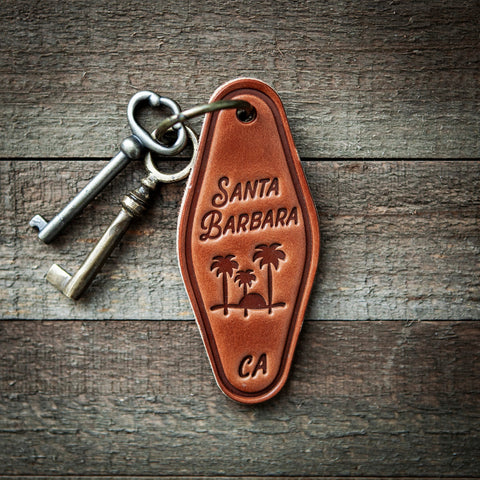 Santa Barbara California Leather Keychain Motel Style