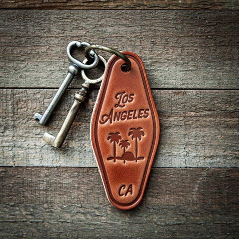 Los Angeles California Leather Keychain Motel Style