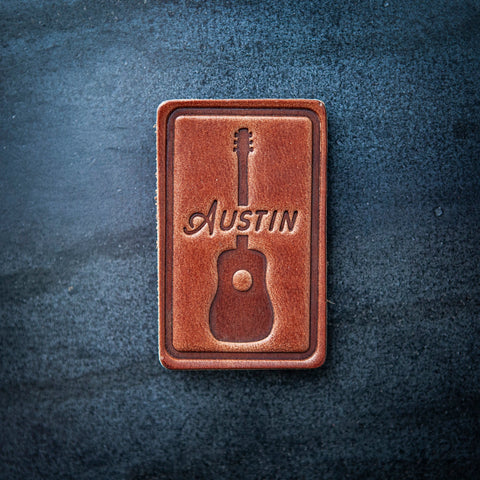 Austin Texas Guitar Leather Magnet Block Style