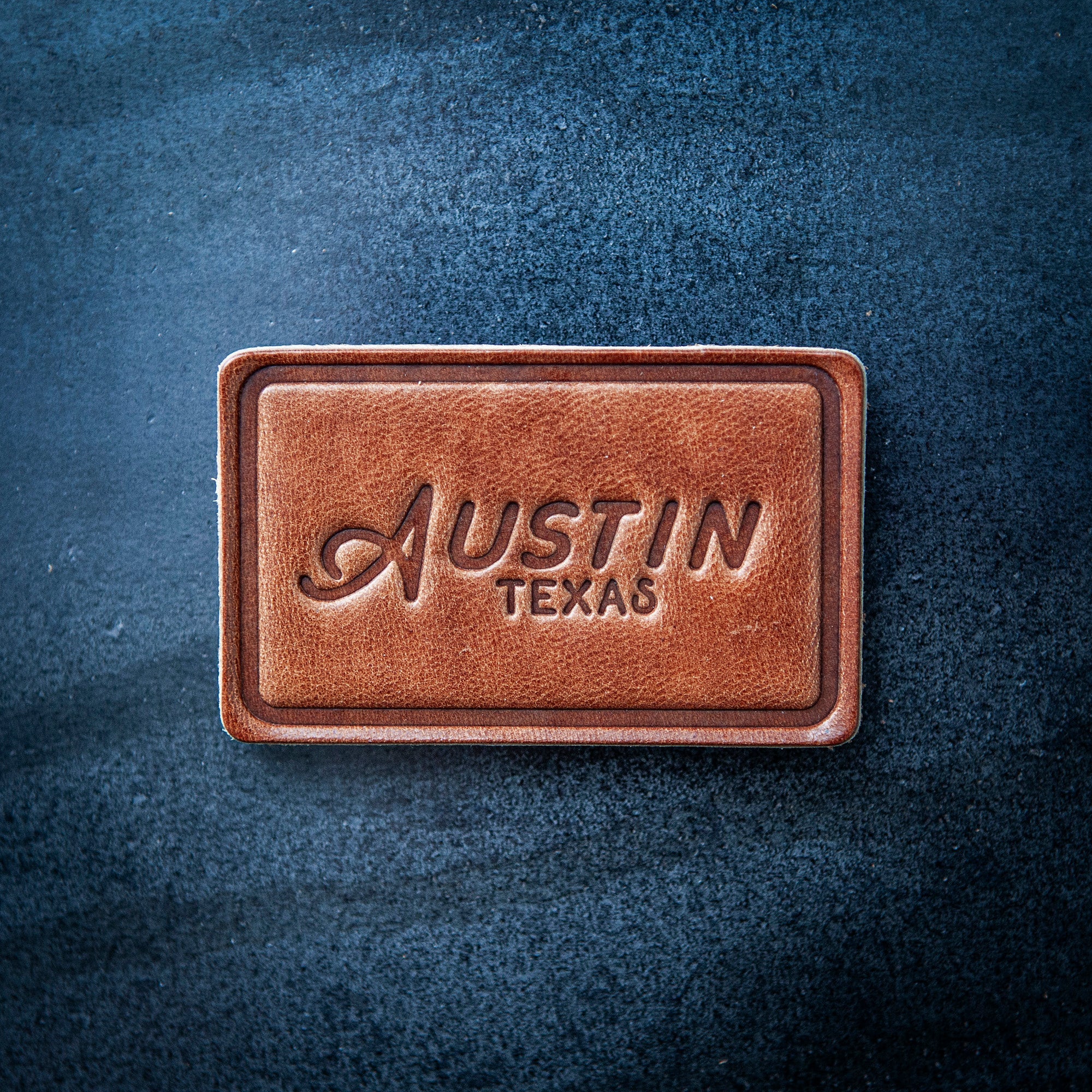 Austin Texas Script Leather Magnet Block Style
