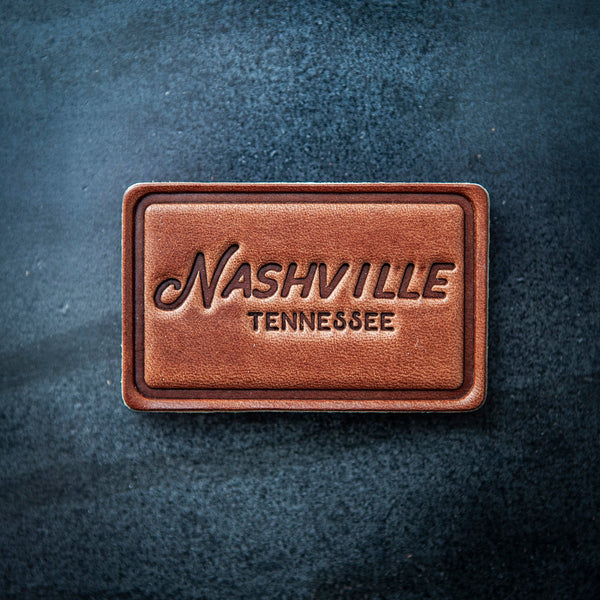 Nashville Tennessee Script Leather Magnet Block Style