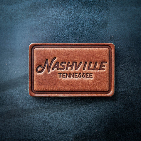 Nashville Tennessee Script Leather Magnet Block Style