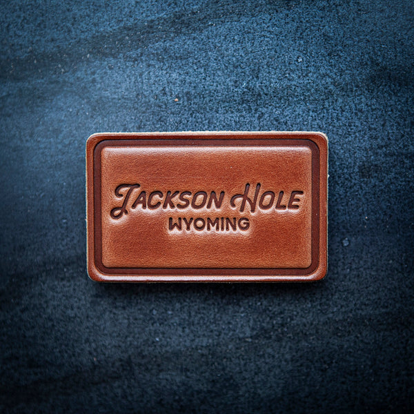 Jackson Hole Wyoming Script Leather Magnet Block Style