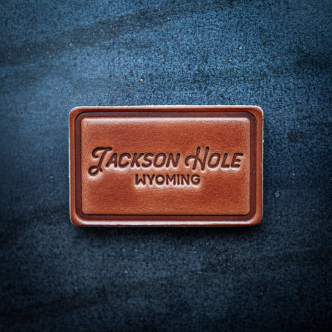 Jackson Hole Wyoming Script Leather Magnet Block Style