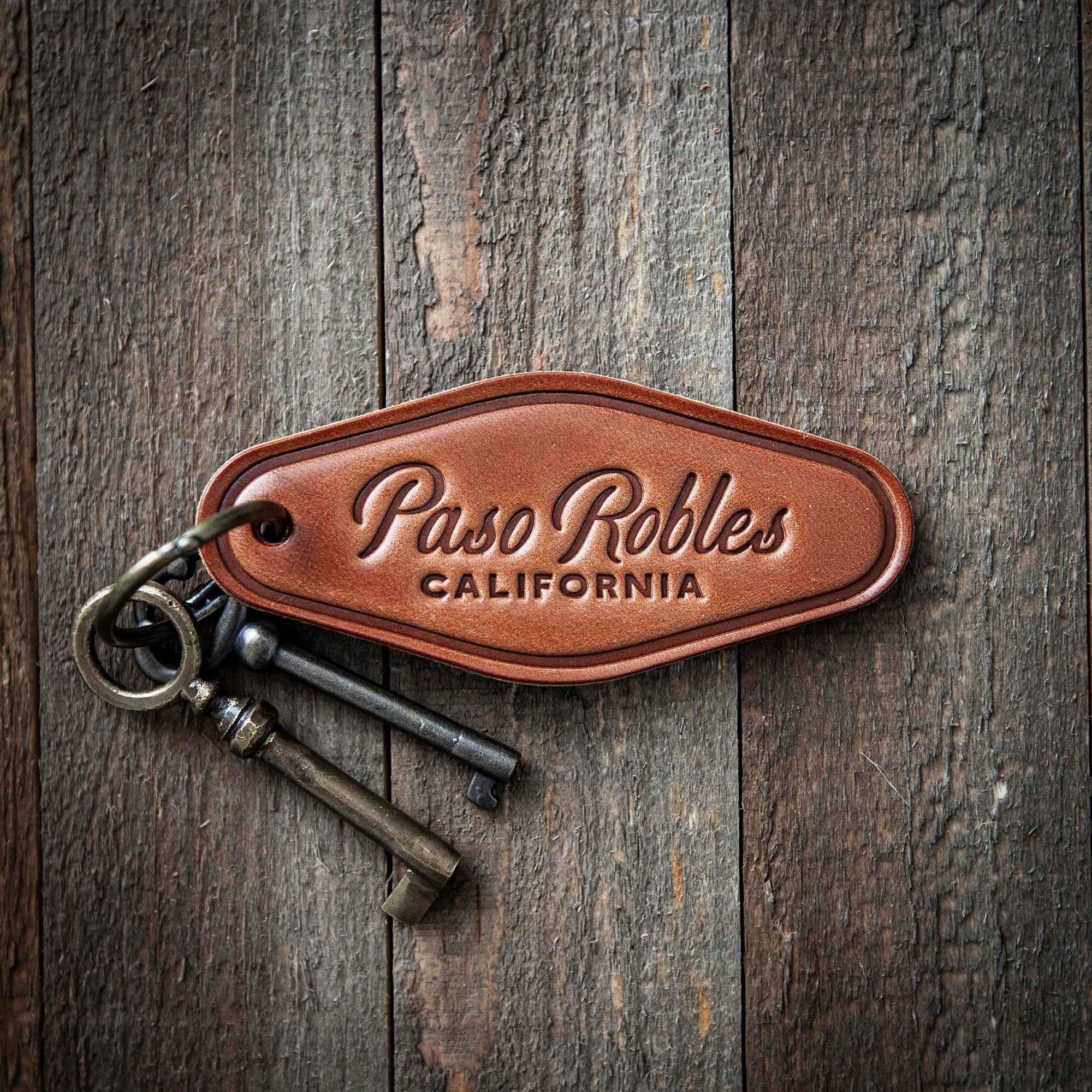 Paso Robles California Leather Keychain Motel Style