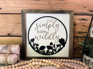 Live Simply Bloom Wildly Square Sign | Farmhouse Home Decor