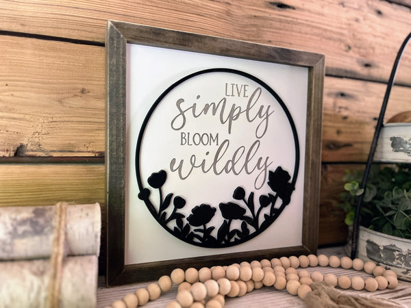 Live Simply Bloom Wildly Square Sign | Farmhouse Home Decor