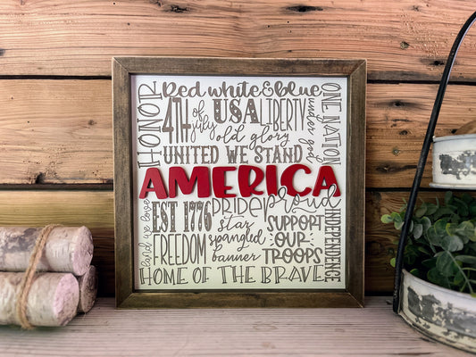 America Subway Art Sign | Raised Lettering Farmhouse Sign | 4th of July Decor | Memorial Day Decor