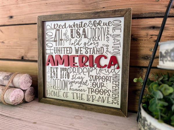 America Subway Art Sign | Raised Lettering Farmhouse Sign | 4th of July Decor | Memorial Day Decor