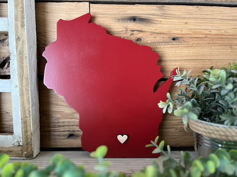 Wisconsin Wood 3-D Cutout with Engraved Heart